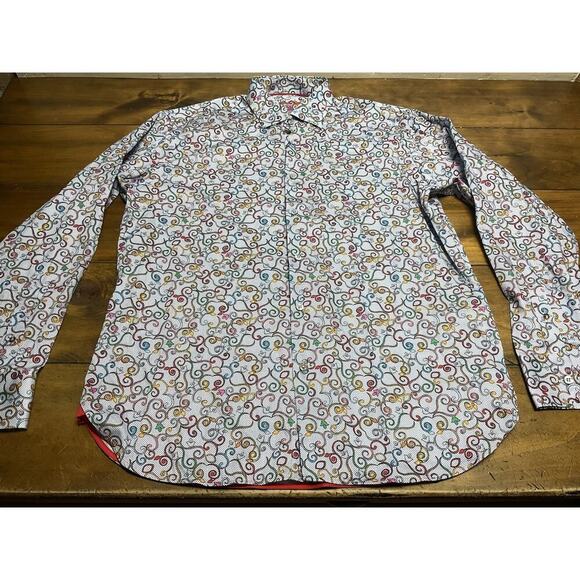 Visconti Black Button LS Men’s Blue Scroll Print Cotton Shirt Large - Picture 3 of 12